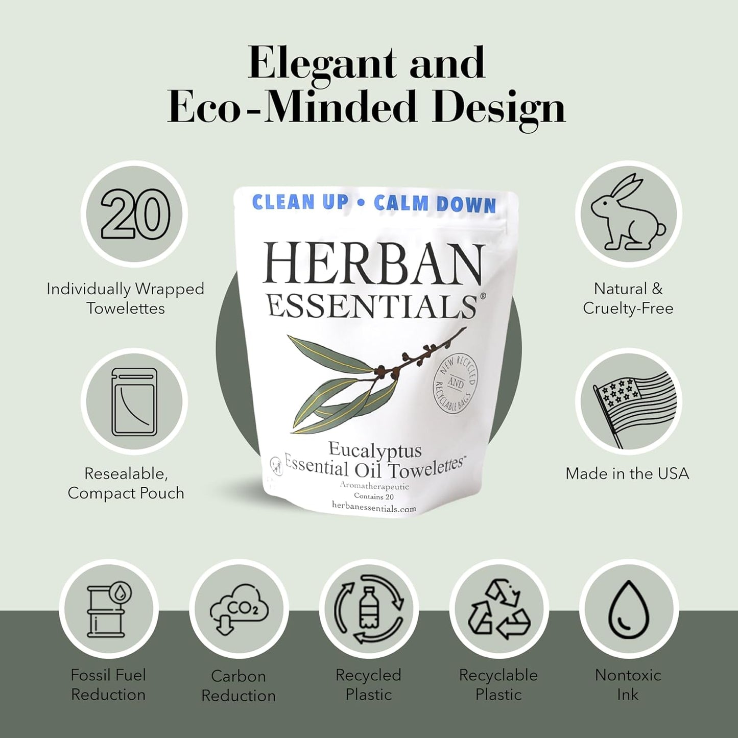 Herban Essentials - Eucalyptus Wipes & Towelettes - Essential Oil Wipes for Hands & Body - Travel Size Essentials and Toiletries - Natural, Individually Wrapped, Disposable & Moist Refresh (20 count)