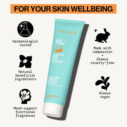 Pacifica Beauty Sea Foam Face Cleanser, Daily Gentle Foaming Face Wash, With Coconut Water + Sea Algae Complex, Removes Makeup, For Combination and Oily Skin, Vegan and Cruelty Free, Clean Skin Care