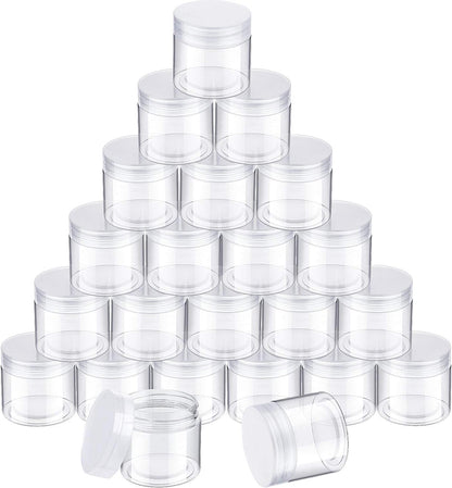 SATINIOR 24 Pieces Empty Clear Plastic Jars with Lids Round Storage Containers Wide Mouth for Beauty Product Cosmetic Cream Lotion Liquid Butter Craft and Food(Clear Lid,3 oz)