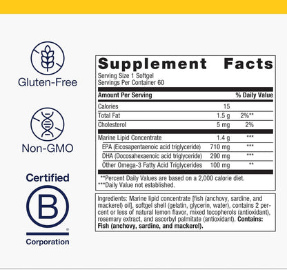 Metagenics OmegaGenics Fish Oil EPA-DHA 1000 mg - High Potency - Omega-3 Fish Oil Supplement - for Heart Health, Musculoskeletal Health & Immune System Health* - with DHA & EPA - 60 Softgels