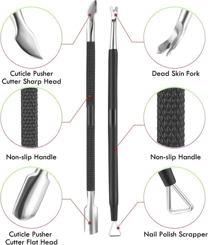 Cuticle Trimmer Cuticle Remover with Cuticle Pusher, XUNXMAS Professional Stainless Steel Durable Pedicure Manicure Tools Cutter Nipper Scissor Clipper for Fingernails and Toenails Dead Skin Black