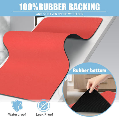 Diatomaceous Earth Bath mat Bathroom Rugs Super Absorbent Quick Dry Non Slip Bath Mat Thin Bathroom Floor Mats Fit Under Door-Shower Rug for in Front of Bathtub Shower, Red, 23.6"x47.2"