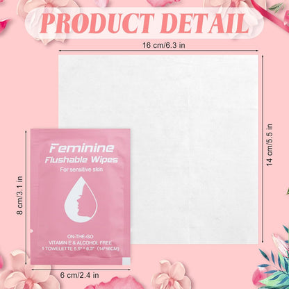 50 Feminine Wipes Flushable Travel Individually Wrapped,Travel Wipes for Women,Feminine Care Wet Wipes Travel Size Vaginal Wipes for Adult, Girl and Homeless
