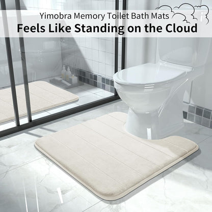 Yimobra Memory Foam Toilet Bath Mat U-Shaped, Soft and Comfortable, Super Water Absorption, Non-Slip, Thick, Machine Wash and Easier to Dry for Bathroom Commode Contour Rug, 24 X 24 Inches, Cream