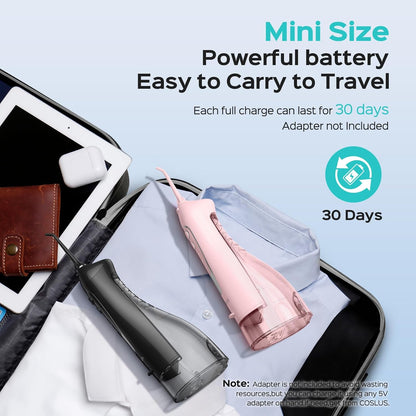 COSLUS 2 Pack Cordless Water Flosser with Elegant Packaging for Teeth, Braces, Gums Care - Easy to Use, Rechargeable, Waterproof, Portable for Travel, BPA-Free, Black & Pink, C20(F5020E)