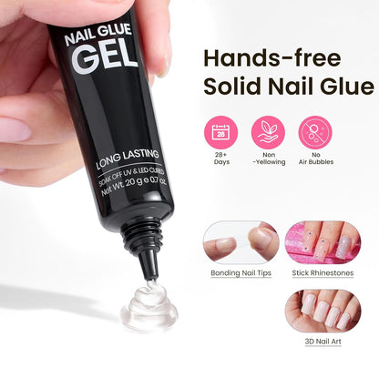 Beetles Tipex Instant Apex Nail Tips Kit Short Square , 224 Pcs Pre-Building Pre-Etched False Nail Tips with Tipex Nail Glue, Mini Nail Lamp-Thick Acrylic Nail Tips Set