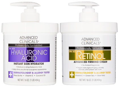 Advanced Clinicals Retinol Body Cream + Hyaluronic Acid Moisturizer 2pc Skincare Set | Face Cream & Body Lotion For Women & Men Helps Improve Appearance Of Crepey Skin, Dry Skin, & Wrinkles, 2pc