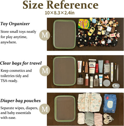 4 pcs Clear Zipper Pouches,Hard Shell Zipper Case, Toiletry Bag for Travel, CLear Diaper Bag, Toiletry Pouch, Travel Organizer, Clear Cosmetic Bag,Toy Storage Bins (M+3S) (Mint Green)