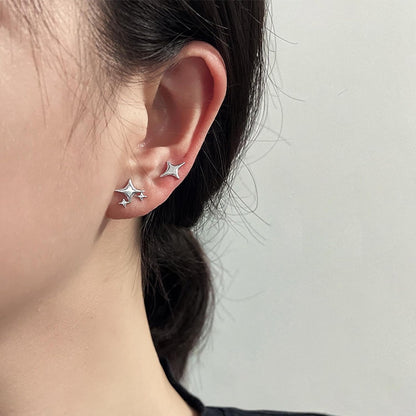 Punk Cross Star Dangle Drop Earrings Vintage Silver Hanging Rhinestone North Star Drop Earrings Minimalist Cross Star Dangle Huggie Small Hoop Earrings Jewelry for Women