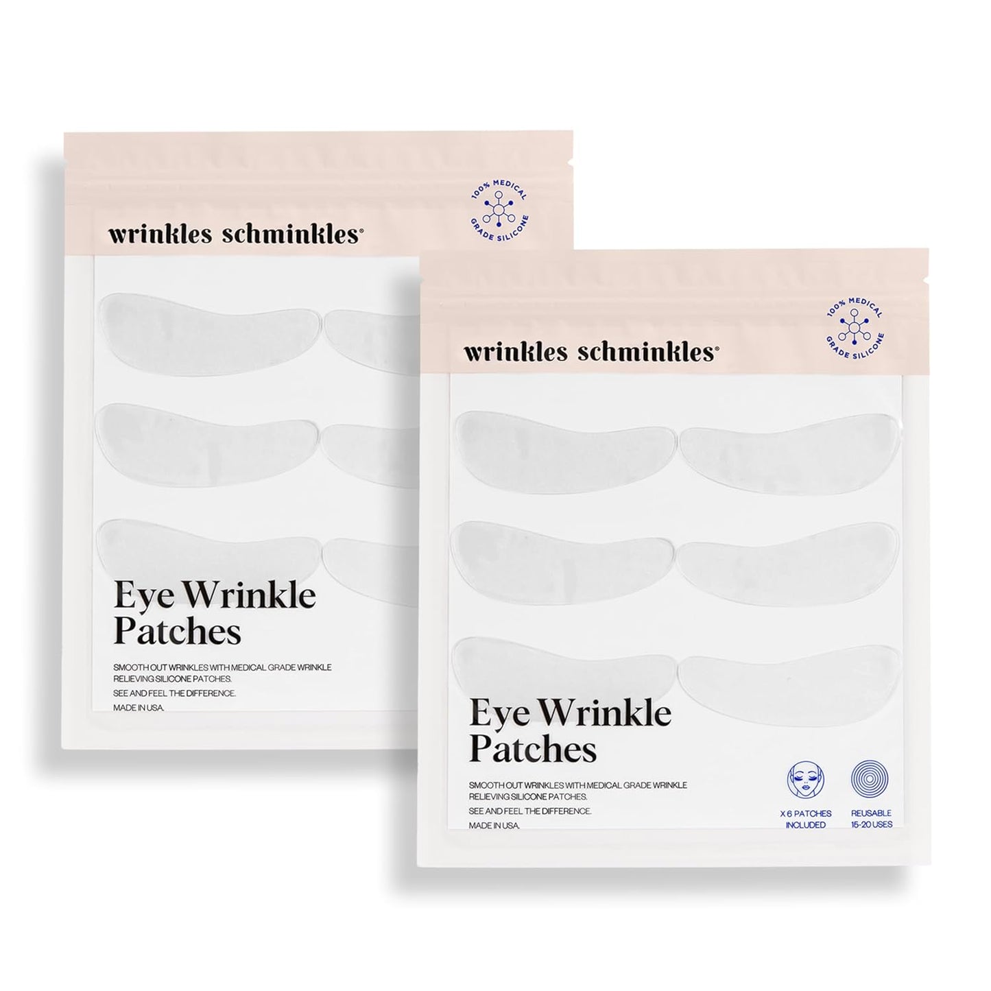 Wrinkles Schminkles Under Eye Wrinkle Patches | Smooth Eye Wrinkles, Crows Feet & Dark Circles Overnight | 6 Pairs Reusable Medical Grade Silicone Patches