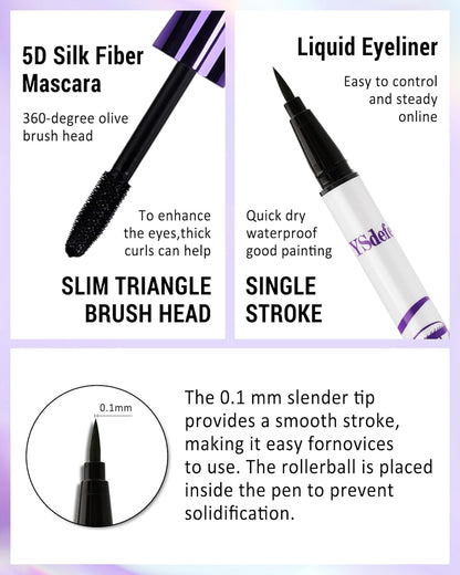 Burgundy Mascara Liquid Eyeliner Set,Update Longlasting Waterproof Color Eye Liner Pen, 5D Silk Fiber Colored Mascara Volume and Length,Halloween Party Stage Use Eye Makeup Gift Kit for Women Girl-08