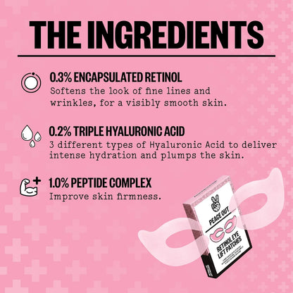 PEACE OUT Retinol Eye Lift Patches to Lift, Firm and Revitalize Tired Eyes, 360° Coverage Targets Fine Lines & Wrinkles, 5 Pack
