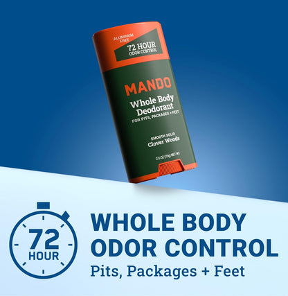 Mando Whole Body Deodorant For Men - Smooth Solid Stick - 72 Hour Odor Control - Aluminum Free, Baking Soda Free, Skin Safe - 2.6 Ounce (Pack of 2) - Clover Woods