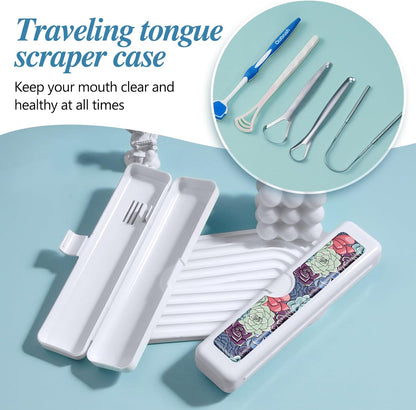 2 Pcs Toothbrush Travel Case - Colorful Pattern, Holder and Covers for Toothbrushes, Includes Tongue Scraper Case