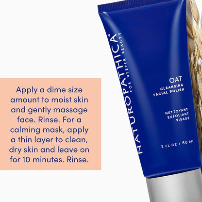 Naturopathica Oat Cleansing Facial Polish, Multi-Use Facial Cleanser, Face Scrub and Mask, Exfoliating Face Wash for Men & Women, Travel Size, 2 fl oz