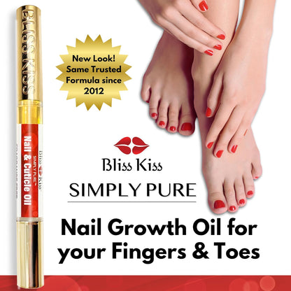 Bliss Kiss | Fragrance Free 4 Nail Oil Cuticle Pens w/Vitamin E & Jojoba⏤Nail Strengthener Nail Growth and Strengthening Serum for Brittle, Peeling, Breaking, Thin nails