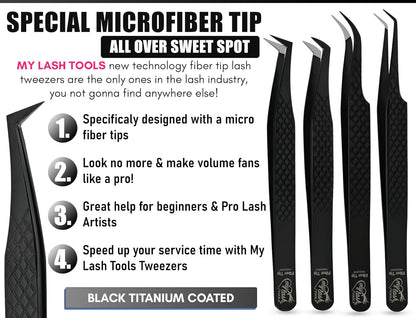 Fiber Tip Lash Tweezers Eyelash Extension Tweezers for Lash Extensions Precision Boot Volume Lash Tweezers Japanese Steel Curved Isolation Tweezer Set fiber grip tweezers (Black, 5pcs)