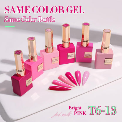 Double Rhythm 6 Pcs 15 ML Gel Polish Set Same Color Same Bottle Soak Off Gel Polish Kit Nail Art Manicure Salon DIY at Home for Women (Bright Neon Light Pink Purple-T6-13)
