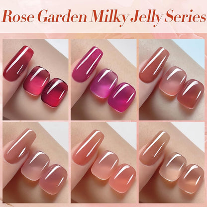 Born Pretty Jelly Burgundy Gel Nail Polish Fall Winter Jelly Blood Wine Red Brown Nude Purple Halloween Translucent Sheer Gel Polish Set Nail Art Varnish Manicure 6PCS