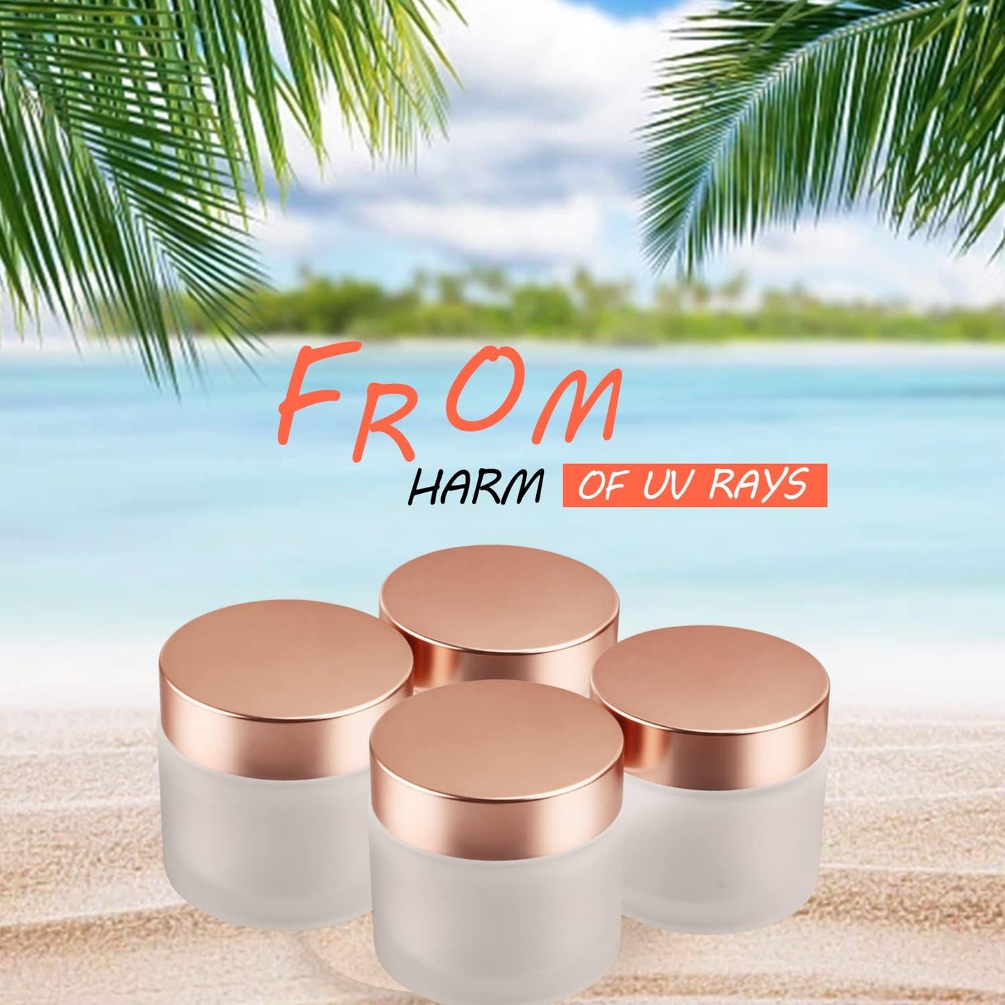 4 Pack 2 oz Frosted Glass Cream Jar,Empty Round Sample Jar Pot with Screw Lids&Inner Liner,Travel Storage Jar Container for Lotion, Eyeshadow,Moisturiser,gel-Rose Gold Lids