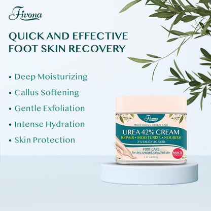 FIVONA 42% Urea Cream with 2% Salicylic Acid, Foot Cream for Feet Maximum Strength with Tea Tree and Aloe Vera Extracts Foot Lotion for Dry Cracked Heels, Callus Remover, Moisturizer Repair Cream