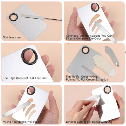 3PCS Makeup Mixing Palette Tool with Make up Spatula, Professional Stainless Steel Makeup Palette Tray Foundation Spatula for Women Girl Facial Cosmetic Nail Art Pigment Blending Tool