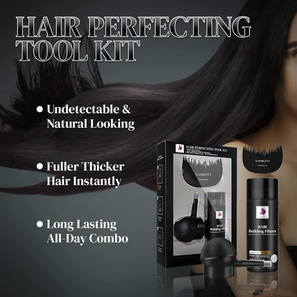 Hair Fibers & Applicator 3-in-1 Set - Natural Concealing Hair Thickening Fibers - Long-Lasting Spray with Accessory for Crisp Hairlines, Thicker Beard & Styling (medium brown)