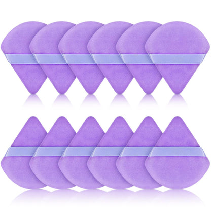 Maitys 12 Pieces Powder Puff Triangle Face Makeup Cosmetic for Loose Powder Soft Body Washable Reusable Foundation Sponge Mineral Wet Dry Makeup Tool for Women(Small,Purple)