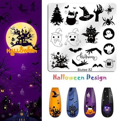 Biutee Nail Stamping Plate 15PCS Nail Stamper Kit Nail Art Stamping Plates Set with Nail Stamper, Scraper & Storage Bag, Nail Stamping Kit Star Bowknot Love Butterfly Leaf Halloween Design Template