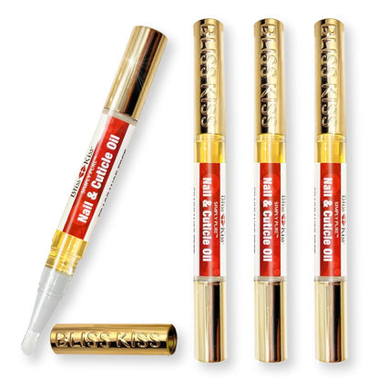 Bliss Kiss | Fragrance Free 4 Nail Oil Cuticle Pens w/Vitamin E & Jojoba⏤Nail Strengthener Nail Growth and Strengthening Serum for Brittle, Peeling, Breaking, Thin nails