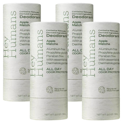 Hey Humans Deodorant, Aluminum Free Deodorant for Women and Men, Contains Naturally Derived Ingredients, All Day Odor Control, Refreshing Essential Oils, Earth Friendly Package, Apple Matcha