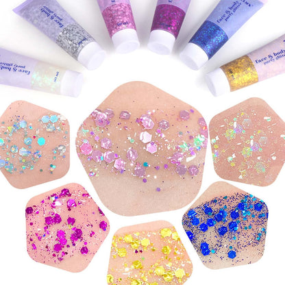 DAGEDA Body Glitter Gel, Face Glitters Body Gel Sequins Shimmer Liquid Eyeshadow, Chunky Glitter for Face Hair Nails, Holographic Cosmetic Laser Powder Festival Glitter Makeup 50ml(Fuchsia)