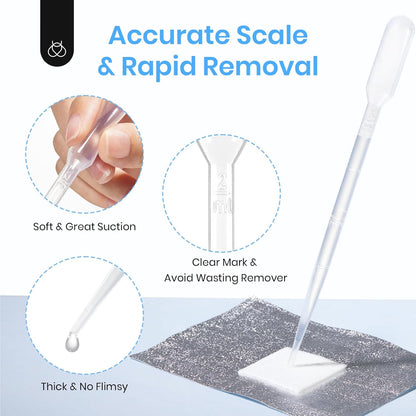 beetles Nail Remover Kit - 200Pcs Nail Soak Off Foil Wraps Gel Nail Polish Remover Tools Larger and Thicker Pre-attached Cotton Pad with Droppers, Easy Manicure Removal for Women Girls