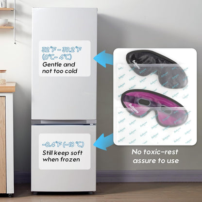 Cooling Eye Mask, Gel Eye Mask Cold Compress for Eyes, Reusable Eye Ice Pack, Cool Relaxation, Comfort Snug Fit, No Freeze, Eye Cover Ice Mask for Home, Office, 2PCS, Black & Purple