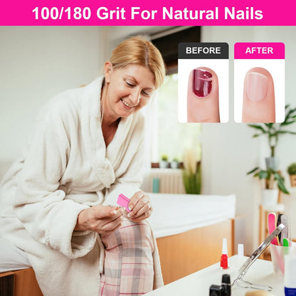 Buffer Block Nail File, 100/180 Grit Sponge Nail Buffers for Acrylic Nails, Mini Buffing Block Double Sided for Manicure Tools 30 Count - Pink