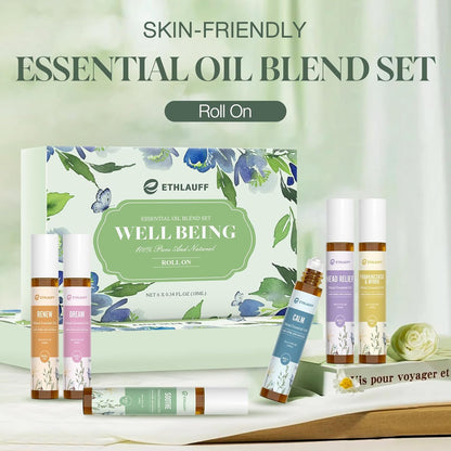 Essential Oil Roll On Set, (Calm,Renew,Dream,Head Relief), Aromatherapy Roll On Blends for Massage, Body Care & Home Use, Stress Relief Gift Men & Women