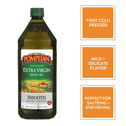 Pompeian Smooth Extra Virgin Olive Oil, Contains Polyphenols, First Cold Pressed, 48 Fl Oz