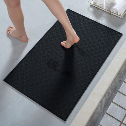 AMOAMI Ultra Thin Bathroom Rugs, Rubber Backed Bath Mats for Bathroom Non Slip, Absorbent Bathroom Mat for Floor, Shower, Sink(16"x24", Black)