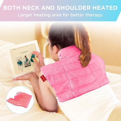 Comfytemp Heating Pad for Neck and Shoulders and Back, Weighted Electric Heat Pad for Pain Relief, 2.6lb Large Heated Wrap, 9 Heat Levels, 11 Auto-Off, Gifts for Women Mom Wife, Pink