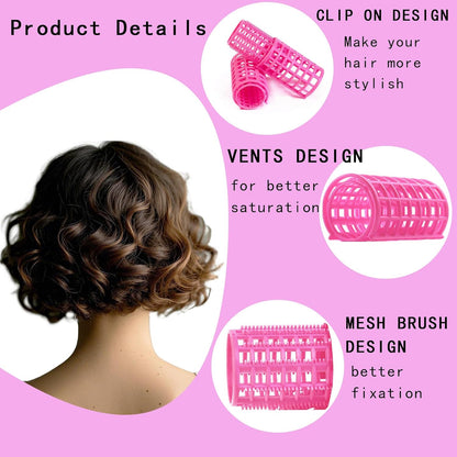 28PCS Self Grip Small Hair Rollers Set, 0.6in Plastic No Heat Roller Hair Curlers with Comb Heatless Clips for Short Fine Thin Hair(Pink)