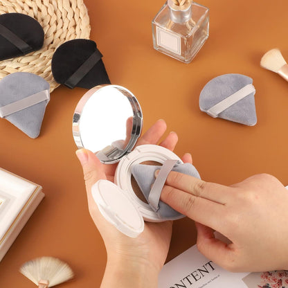 Pimoys 6 Pieces Powder Puff Face Triangle Makeup Blender Sponge Soft Velour Puffs for Loose Powder Setting Powder Cosmetic Foundation Sponge Beauty Makeup Tool, Black and Gray