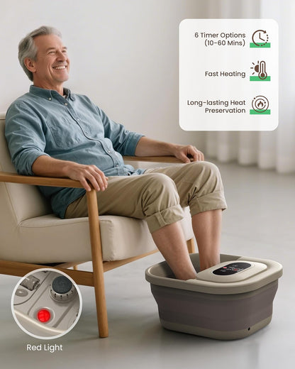 Collapsible Foot Spa with Heat, Bubble, Temperature Control, Foot Spa Bath Massager with 8 Massage Rollers, Pumice Stone, Pedicure Foot Bath for Relaxation,Stress Relief