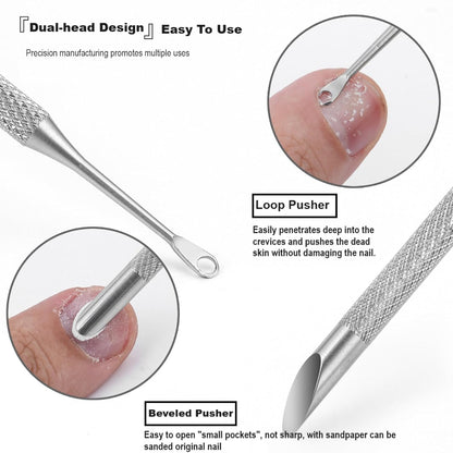 Pre-treatment Cuticle Pusher, Russian Prep Nail Pushers, Dual Ended Cuticle Remover with 100/180 Grit Sandpaper Sheets, Nail Care for Manicure Pedicure Nail Art