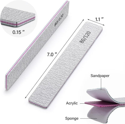 25 Pcs Nail Files for Acrylic Nails 80/120 Grit Double Sides Emery Boards Fingernail Files, Professional Manicure Tools for Home Salon
