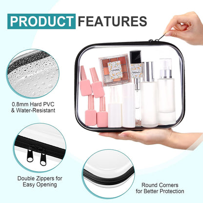 Sanwuta 6 Pcs Clear Hard Zipper Case Pencil Pouches Hard Plastic Zipper Pouches Makeup Bag Transparent Cases for Snacks Plastic Storage Organizer Box for Travel(Black,9.84 x 7.87 x 2 Inch)