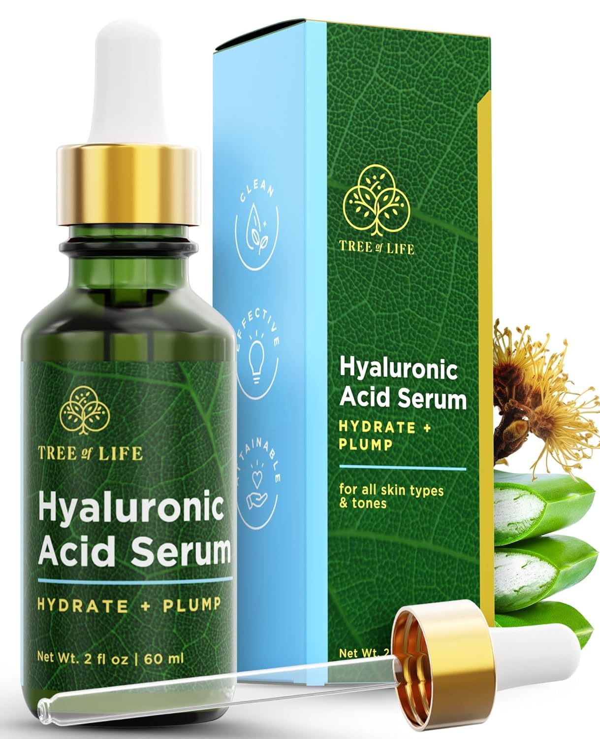 Tree of Life Beauty Hyaluronic Acid Serum, Skin Brightening Face Oil for Dark and Age Spots, Facial Serums for Dry and Sensitive Skin Care with Vitamin E for Soft Smooth Skin, 2 Fl Oz