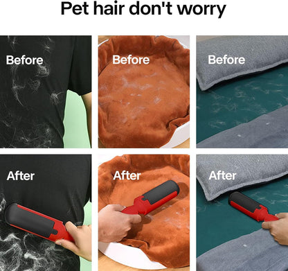 PAKEWAY 2 Pack Pet Hair Removal Tool, Reusable Dog & Cat Fur Remover with Comfy Non-Slip Handle, Portable Lint Roller with Self-Cleaning Base for Couch, Car Seat, Carpet, Bedding