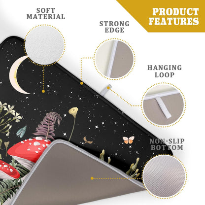 Red Mushroom Dish Drying Mat for Kitchen Counter Plant Leaves Drainer Mats Rack Holder Countertop Absorbent Microfiber Coffee Pads 18x24 Inch