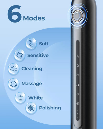 Black Electric Toothbrushes, with 8 Brush Heads, 1 Travel Toothbrush Case, for Adults and Kid Electric Toothbrush, Long 180-Day Battery Life, 6 Modes, IPX7 Waterproof, Smart 2-Minute Timer.