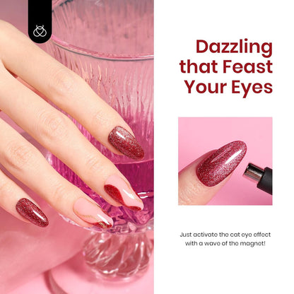 Beetles Red Cat Eye Gel Liner Nail Polish Glitter Gel Nail Art polish French Tip Swirl Nails Art Paint Soak Off UV Lamp Built Thin Nails Brush in Bottle Manicure Gifts for Women